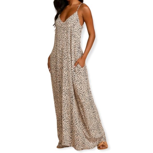 Lulus Dresses & Skirts - Walk On the Wild Side Beige Leopard Print Sleeveless Maxi Dress SZ Medium